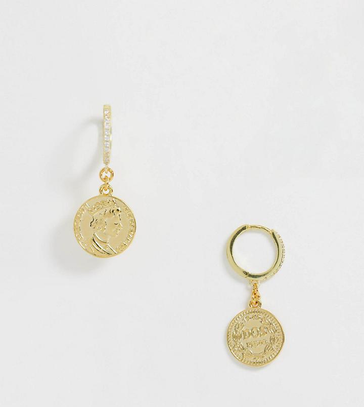 Shashi Sterling Silver 18k Gold Plated Coin Drop Hoop Earrings - Gold