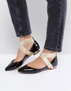Ted Baker Flat Point Ballerina With Gold Ankle Strap - Black