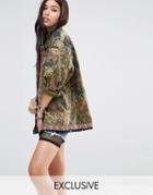 Milk It Vintage Camo Military Jacket With Mirror Tape Trim - Green