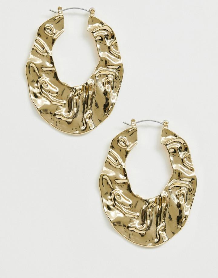 Designb London Gold Crinkle Oval Hoop Earrings