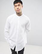 Asos Regular Fit Longline Shirt In White With Grandad Collar - White