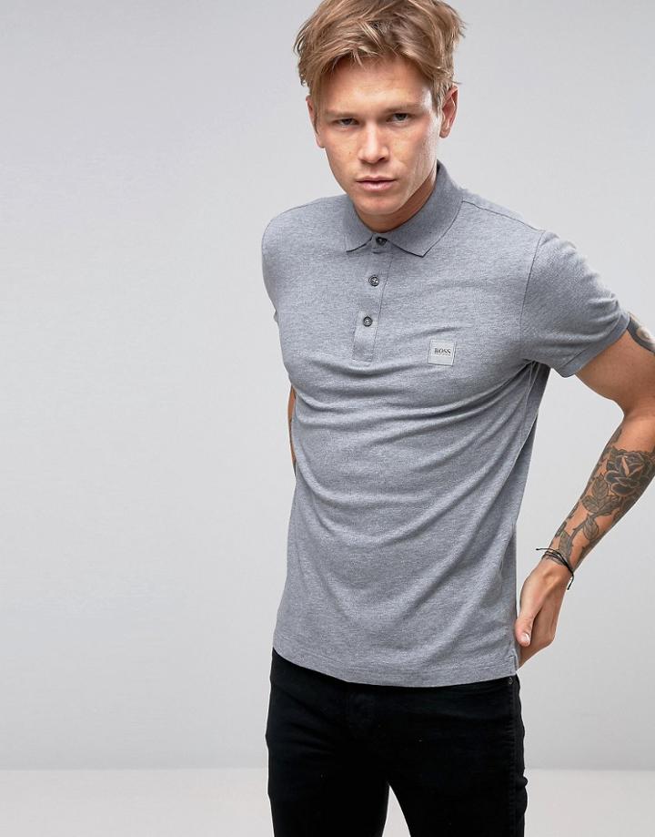 Boss Orange Pavlik Logo Polo Stretch Pique - Gray