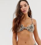 Bershka Tie Back Bikini Top In Snake Print
