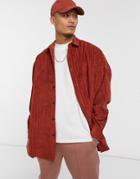 Asos Design Irregular Cord Extreme Oversized Fit Shirt In Rust-orange