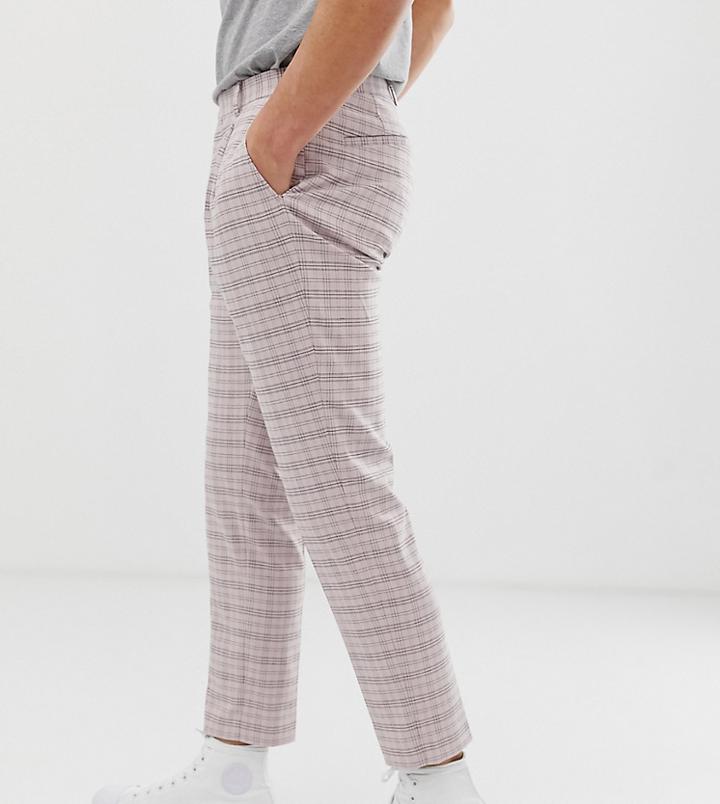Noak Skinny Fit Cropped Pants In Check With Pleats - Pink