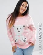 Brave Soul Plus 3d Polar Bear Holidays Sweater - Pink