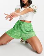 Asos Design Ditsy Floral Plisse Short In Green