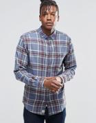 Pull & Bear Lightweight Check Shirt In Blue And Green In Regular Fit - Blue