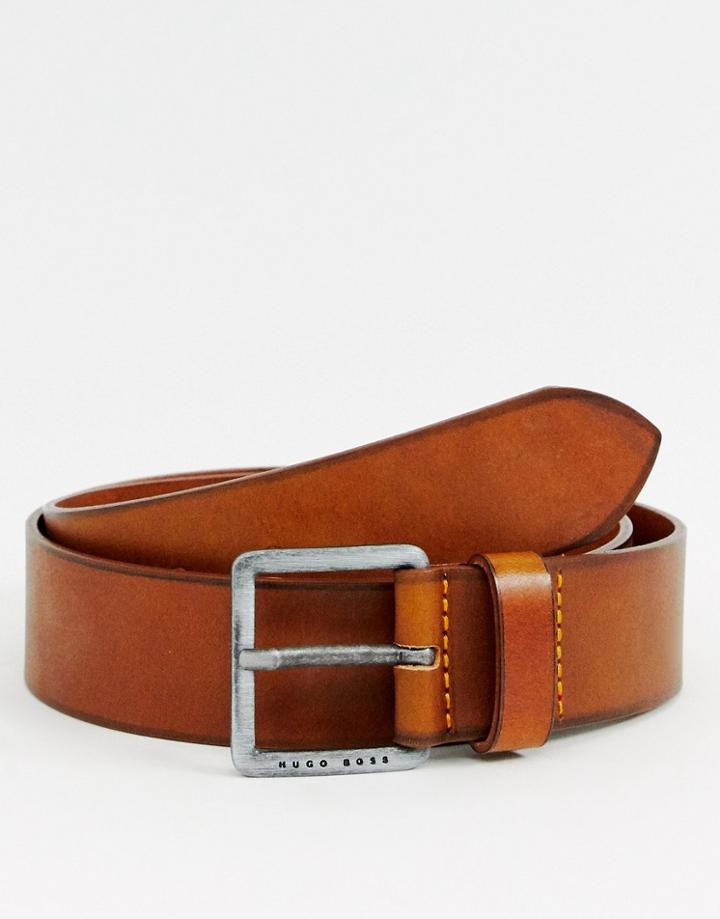 Boss Jeeko Logo Buckle Leather Belt In Tan - Tan