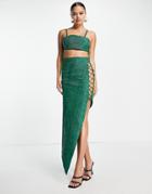 Starry Eyed Premium Bling Lace Up Side Asymmetric Midi Skirt In Green - Part Of A Set
