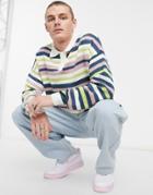 Asos Design Knit Polo Neck Sweater In Pink Stripes