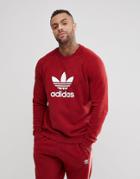 Adidas Originals Adicolor Trefoil Logo Sweat In Burgundy Cx1897 - Red