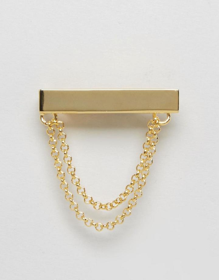 Asos Tie Bar With Chain In Gold - Gold
