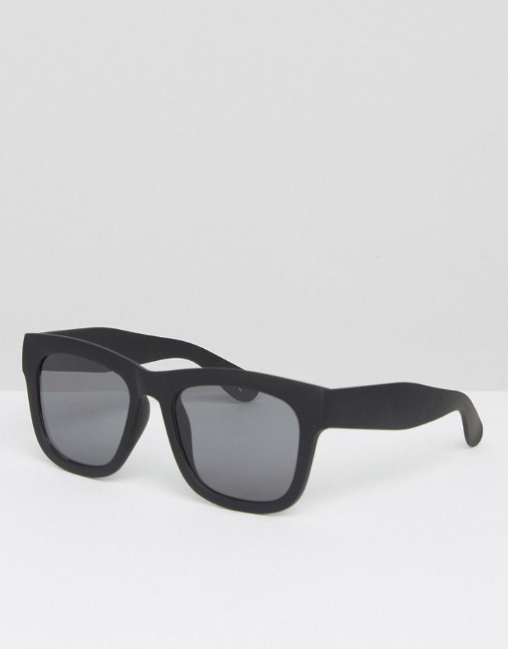 Asos Oversized Square Sunglasses In Rubberised Black - Black