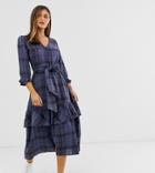 Y.a.s Check Midi Dress With Waist Tie Details