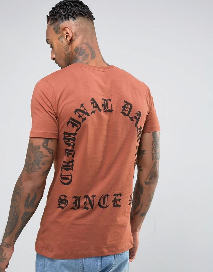 Criminal Damage T-shirt With Back Print - Orange
