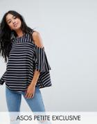 Asos Petite Exclusive Top In Stripe With Cold Shoulder - Multi