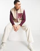 Asos Actual Relaxed Vest In Teddy Fleece With Contrast Details In Beige-neutral