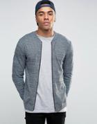 Asos Knitted Cotton Bomber Jacket In Muscle Fit - Blue