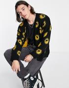 Topman Oversized Knit Cardigan With Yin Yang Print In Black