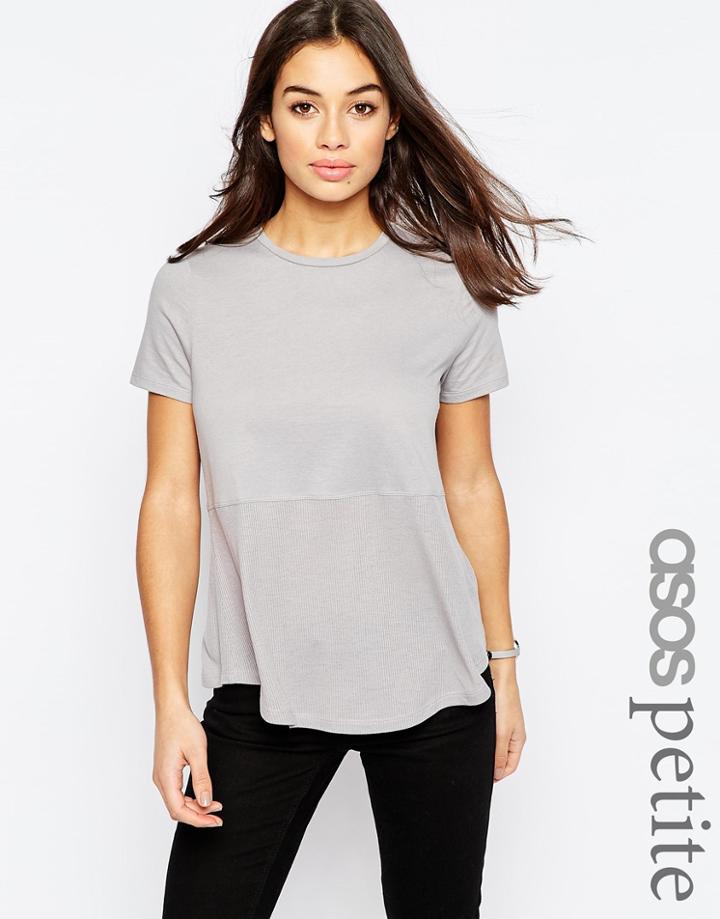Asos Petite Contrast Ribbed Panel T-shirt - Gray