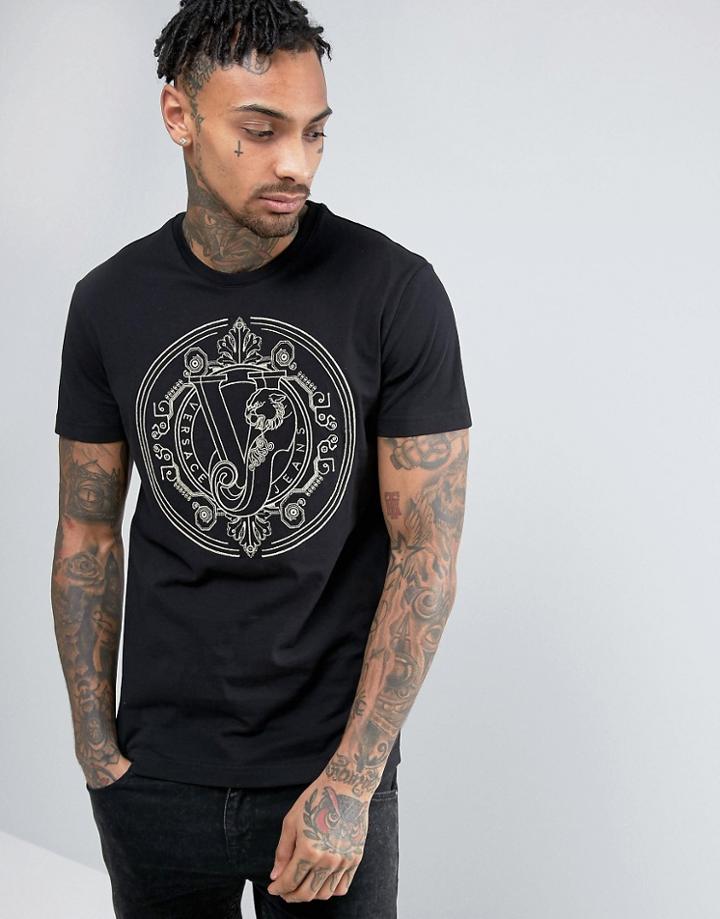 Versace Jeans T-shirt In Black With Embroidered Large Logo - Black