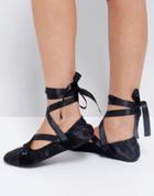 Lost Ink Black Ribbon Tie Ballet Shoes - Black