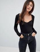 Boohoo Long Sleeve V Neck Body - Black