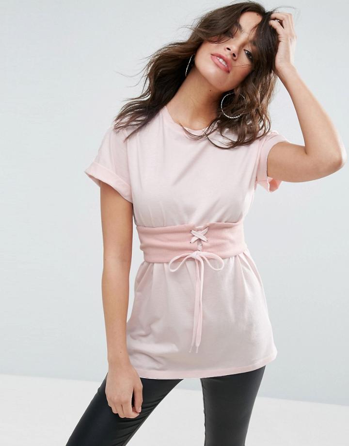 Asos T-shirt With Corset - Pink