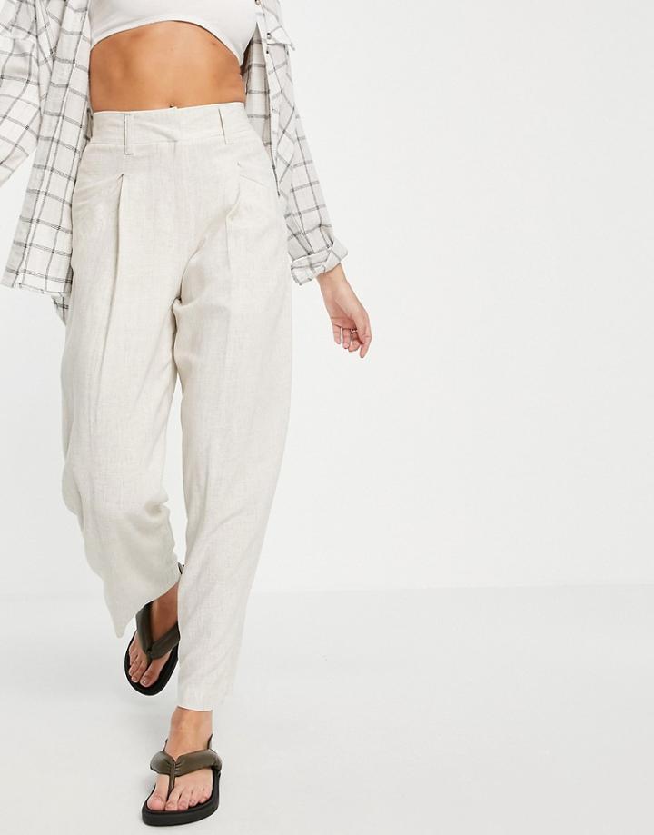 Topshop Linen Pants In Beige-neutral