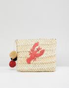 Pull & Bear Lobster Print Straw Bag In Tan - Multi