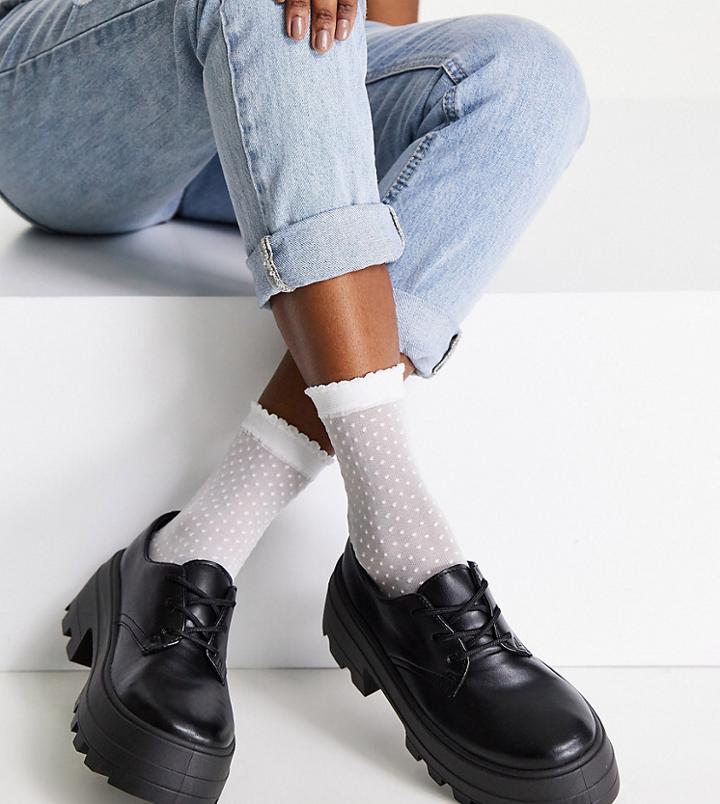 Asos Design Wide Fit Midnight Chunky Lace Up Flat Shoes In Black