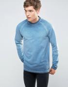 Only & Sons Crew Neck Sweat With Cut And Sew Raglan Sleeve In Oil Wash - Navy