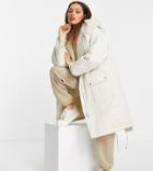 Asos Design Petite Waterfall Parka Coat In Cream-white