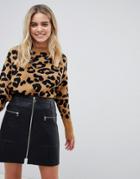 Qed London Leopard Raglan Sweater - Tan
