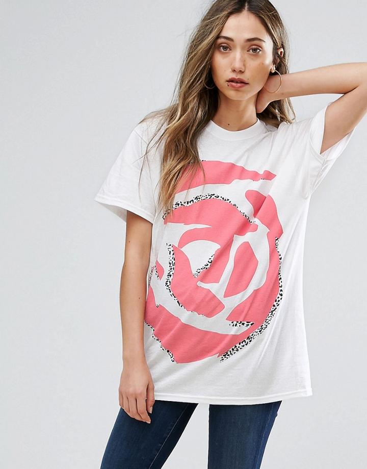 New Love Club 90's Rose Print Oversized T-shirt - White