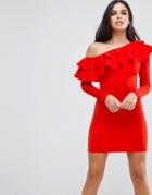 Club L One Shoulder Scuba Detailed Mini Dress - Red