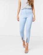 Asos Design Split Front Skinny Fit Pants In Pastel Blue