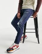 Jack & Jones Intelligence Tim Super Stretch Straight Leg Jeans With Abrasions-blues