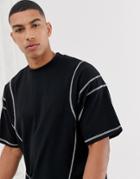 Asos Design Oversized T-shirt With Contrast Stitching In Black