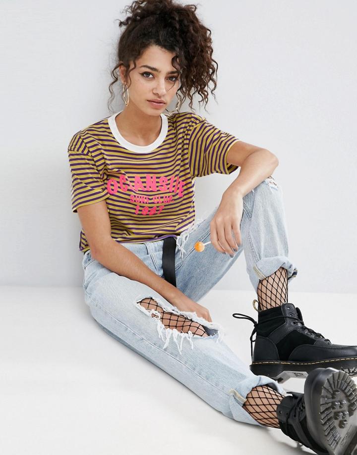 Asos T-shirt With Surf Print In Stripe - Multi