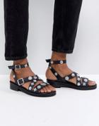 Asos Finish Leather Flat Sandals - Black