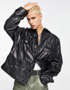 Asos Design Oversized Western Faux Leather Jacket In Black