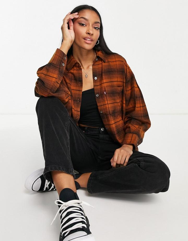 Levi's Oversized Boyfriend Shirt In Tan Plaid-brown