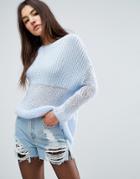 Asos Oversized Sweater In Chunky Open Knit - Blue