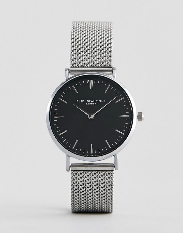 Elie Beaumont Watch With Black Dial And Silver Mesh Strap - Silver