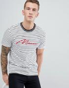 Boohooman T-shirt With Man Embroidery In White Stripe - White