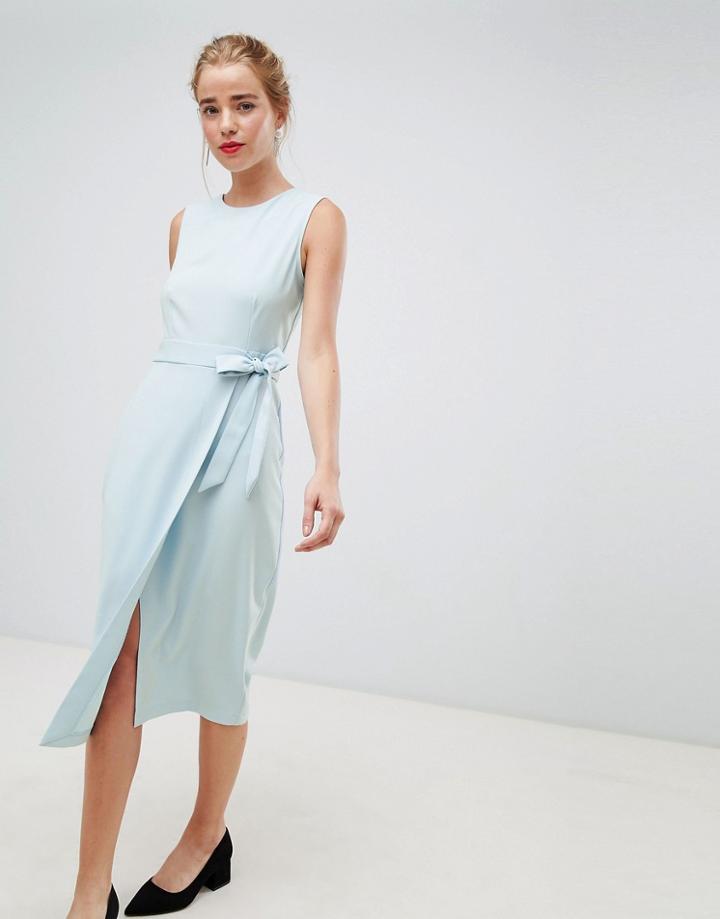 Closet London Tie V-back Pencil Dress In Sky Blue - Blue