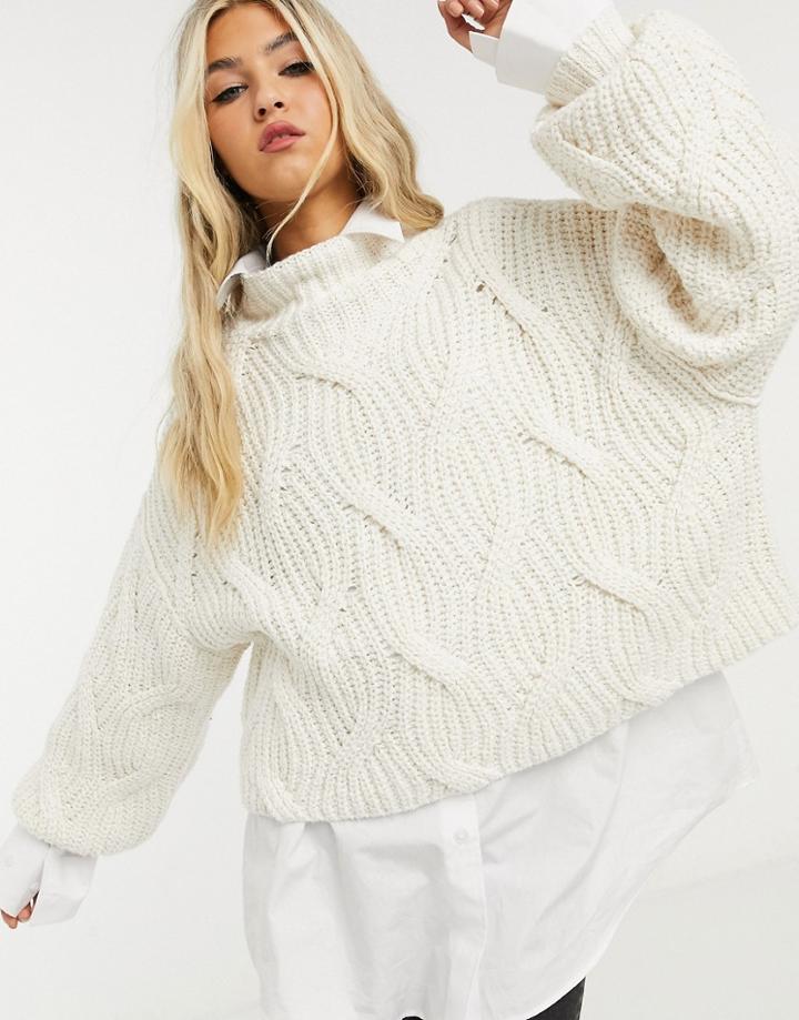 Free People Seasons Change Balloon Sleeve Sweater In Cream-white