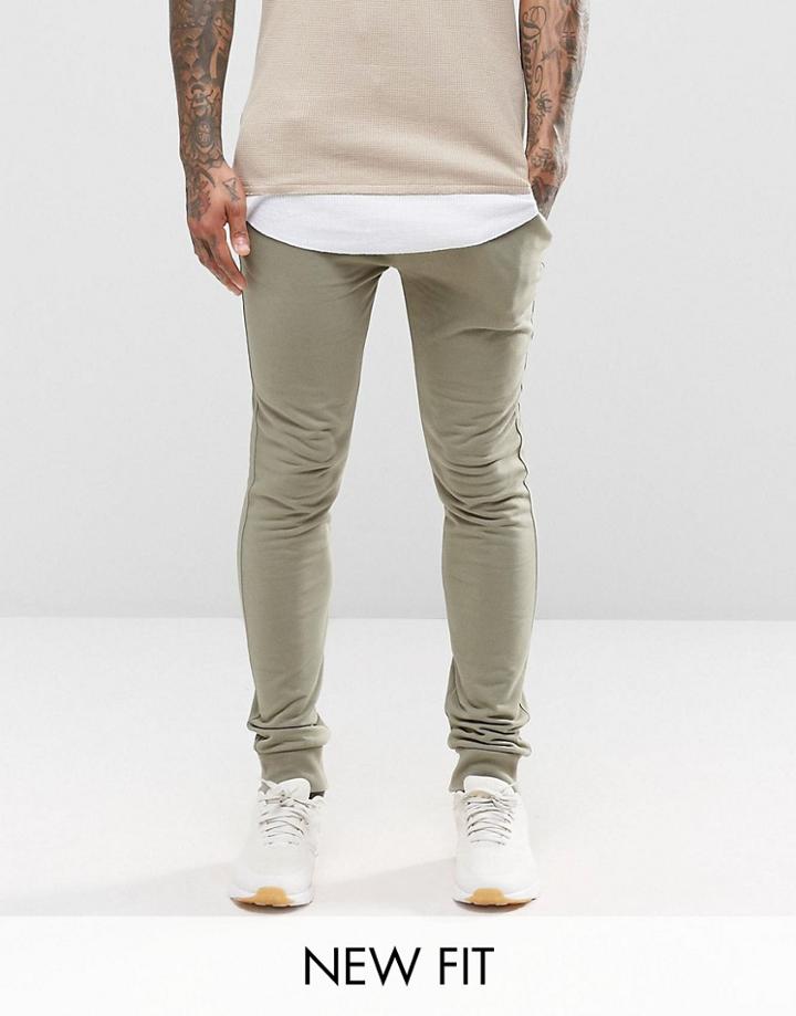 Asos Super Skinny Joggers In Washed Khaki - Sea Vetiver